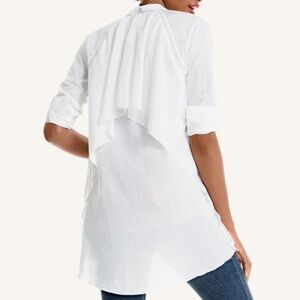 CAbi Women's Small Vacation Tunic Shirt White Long Sleeve  Button Down